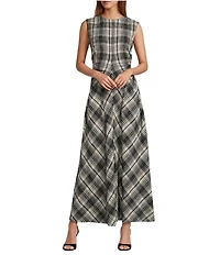 Antonio Melani Erica Sleeveless Boat Neck Plaid Fit and Flare Maxi Dress