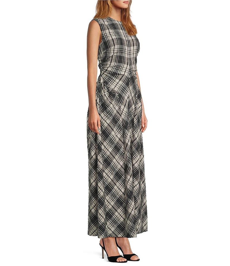 Antonio Melani Erica Sleeveless Boat Neck Plaid Fit and Flare Maxi Dress