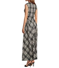 Antonio Melani Erica Sleeveless Boat Neck Plaid Fit and Flare Maxi Dress