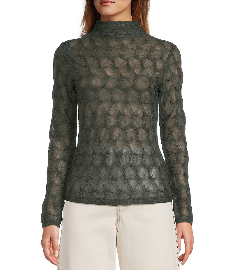 Antonio Melani Evangeline Puckered Jacquard Long Sleeve Coordinating Turtleneck Top