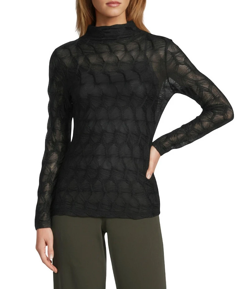 Antonio Melani Evangeline Puckered Jacquard Long Sleeve Coordinating Turtleneck Top