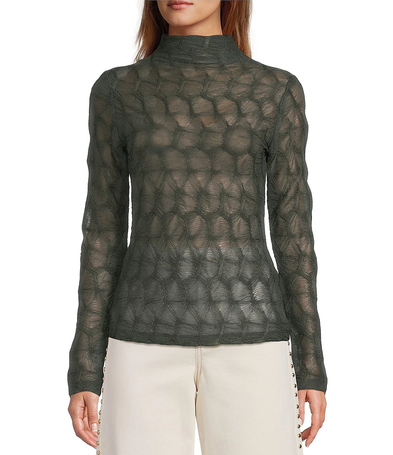 Antonio Melani Evangeline Puckered Jacquard Turtleneck Long Sleeve Top