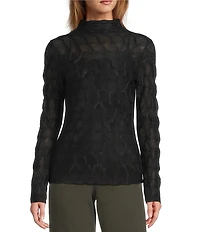 Antonio Melani Evangeline Puckered Jacquard Turtleneck Long Sleeve Top
