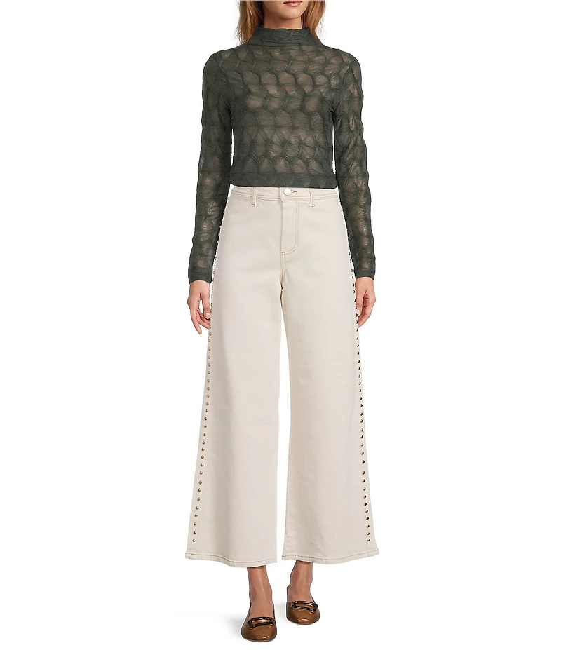 Antonio Melani Evangeline Puckered Jacquard Turtleneck Long Sleeve Top