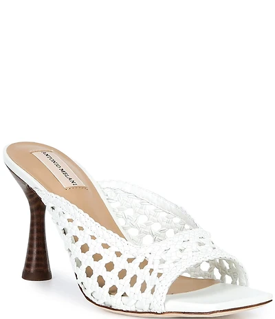 Antonio Melani Evelyne Leather Woven Dress Slide Sandals