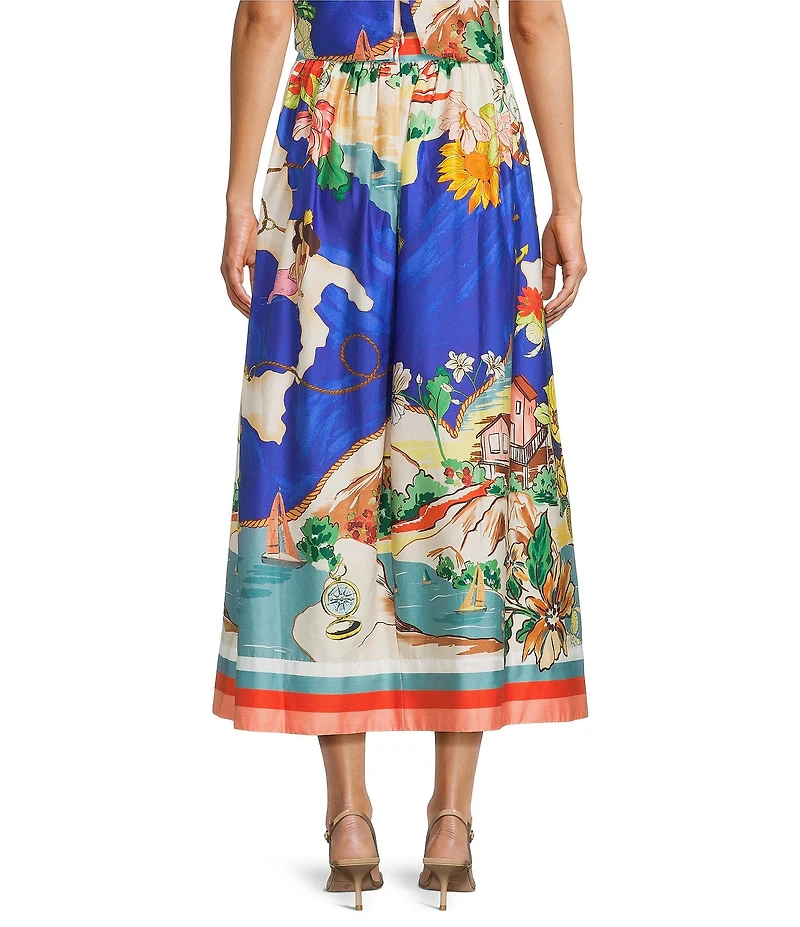 Antonio Melani Evie Woven Ocean Print High Rise A-Line Coordinating Skirt
