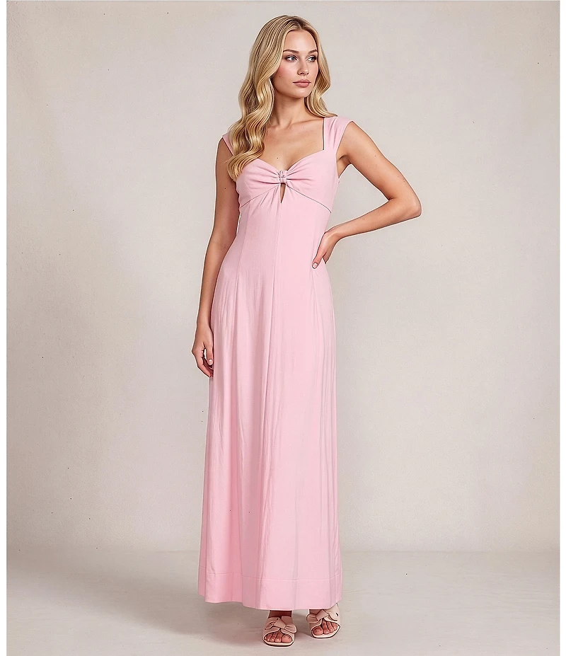 Antonio Melani Fawn Linen Sweetheart Neck Cap Sleeve A-line Maxi Dress