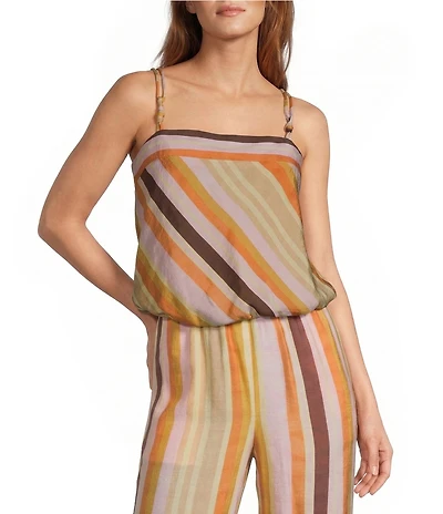 Antonio Melani Fiorella Voile Angled Stripe Square Neck Knot Strap Coordinating Camisole
