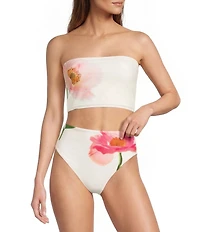 Antonio Melani Floral Detachable Halter Strap Bandeau Swim Top