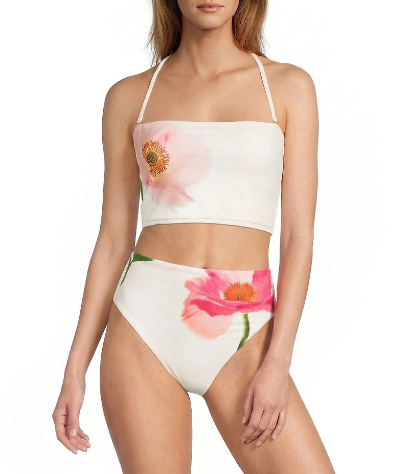 Antonio Melani Floral Detachable Halter Strap Bandeau Swim Top