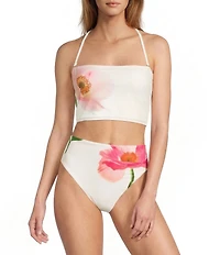 Antonio Melani Floral Detachable Halter Strap Bandeau Swim Top