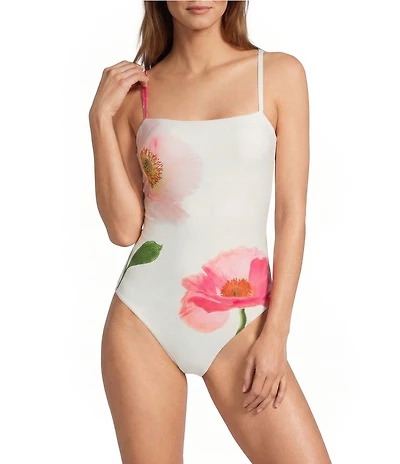 Antonio Melani Floral Print Bandeau One Piece Swimsuit