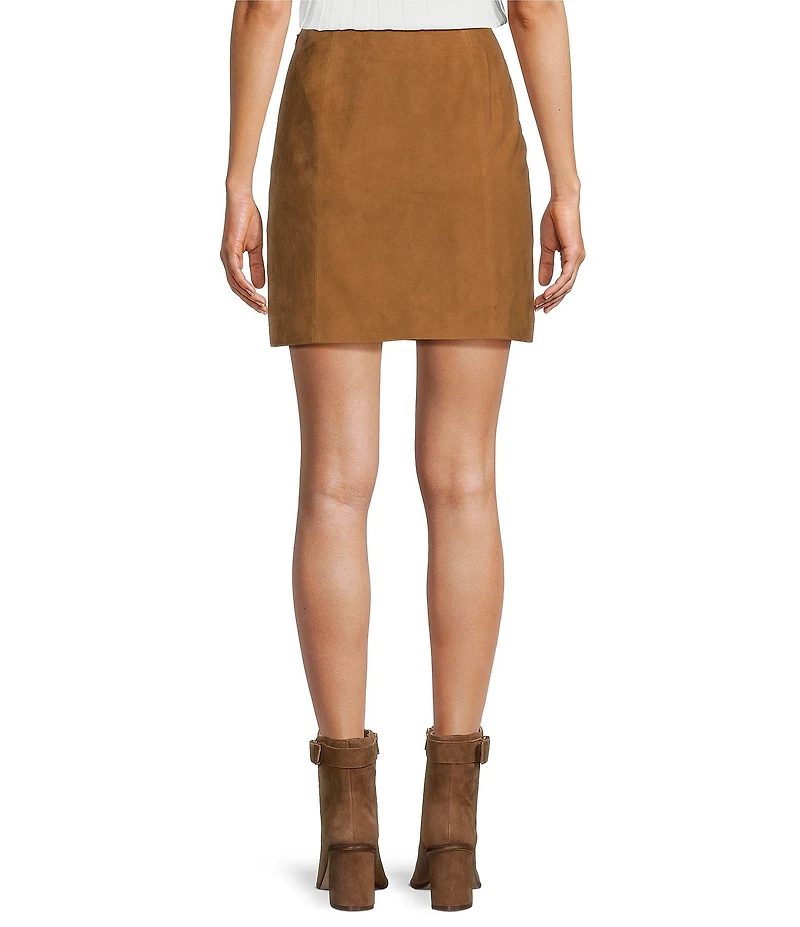 Antonio Melani Gabby Genuine Suede High Rise Flat Front Coordinating Pencil Mini Skirt