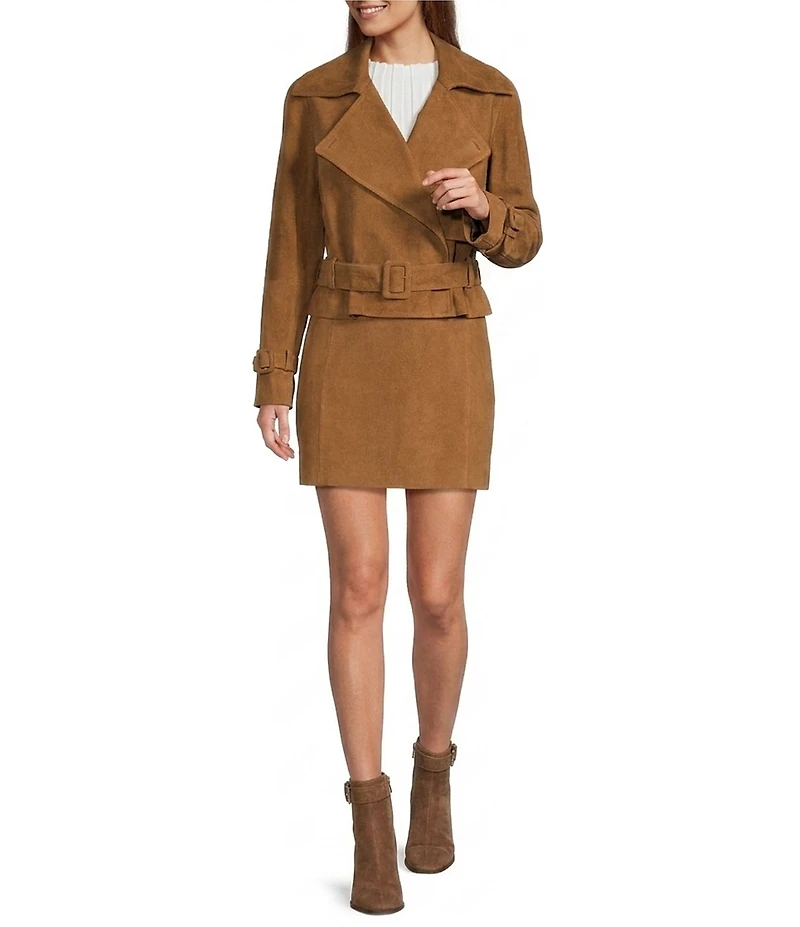Antonio Melani Gabby Genuine Suede High Rise Flat Front Coordinating Pencil Mini Skirt