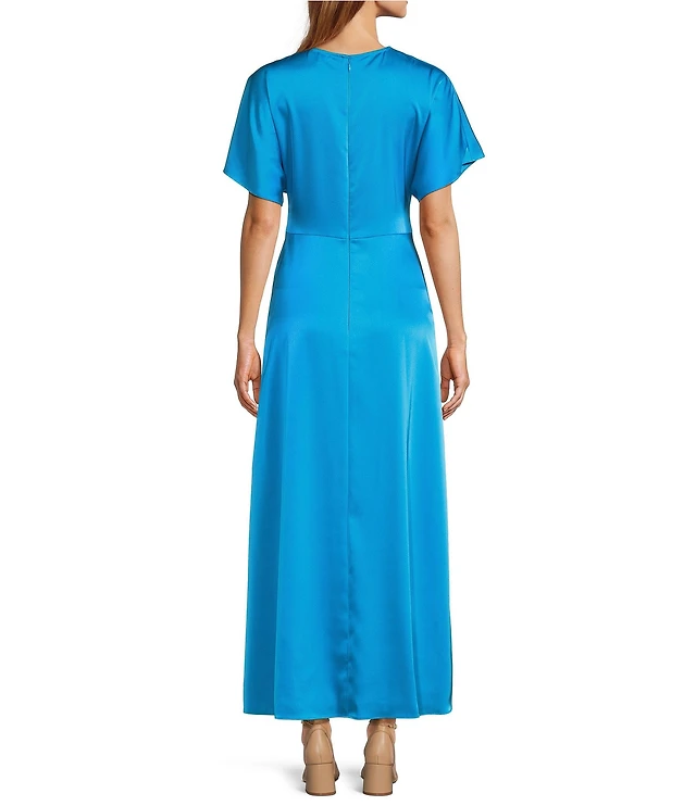 antonio melani gabriella crew neck short sleeve satin maxi dress Antonio Melani Gabriella Satin Ruched Jewel Neck Short Sleeve Flounce Midi  Dress at Hamilton Place in Chattanooga, TN