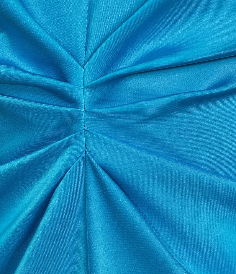 Antonio Melani Gabriella Satin Ruched Jewel Neck Short Sleeve Flounce Midi Dress