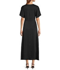 Antonio Melani Gabriella Crew Neck Short Sleeve Satin Maxi Dress