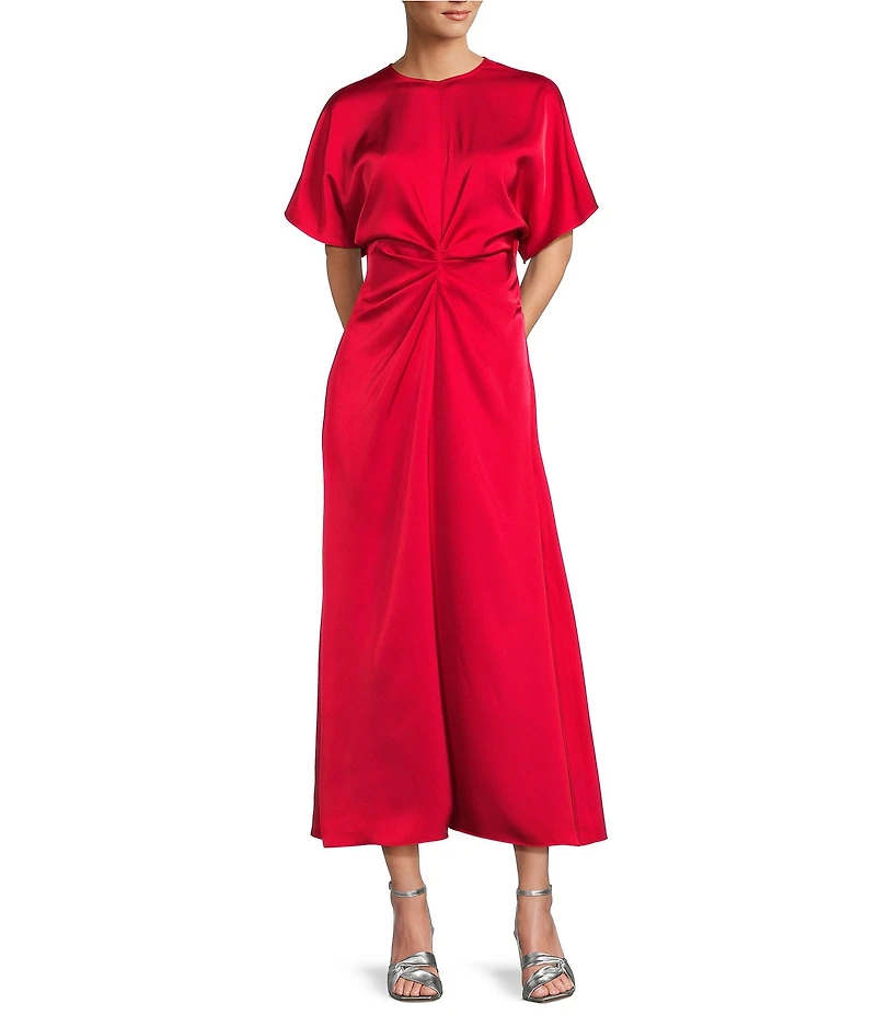 Antonio Melani Gabriella Crew Neck Short Sleeve Satin Maxi Dress