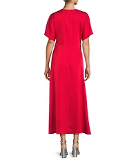 Antonio Melani Gabriella Crew Neck Short Sleeve Satin Maxi Dress