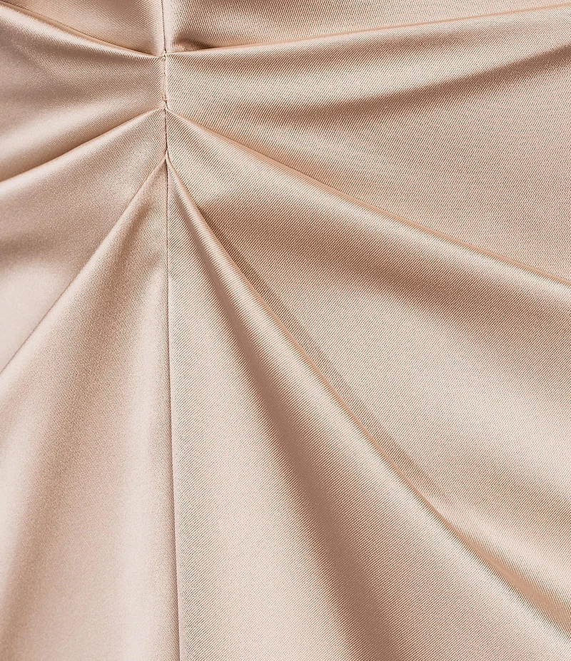 Antonio Melani Gabriella Satin Ruched Jewel Neck Short Sleeve Flounce Midi Dress