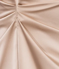 Antonio Melani Gabriella Satin Ruched Jewel Neck Short Sleeve Flounce Midi Dress