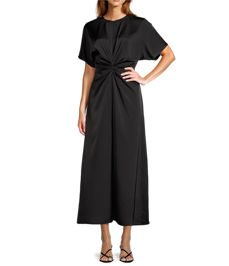 Antonio Melani Gabriella Crew Neck Short Sleeve Satin Maxi Dress