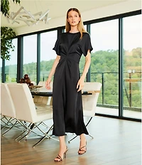 Antonio Melani Gabriella Crew Neck Short Sleeve Satin Maxi Dress