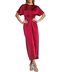 Antonio Melani Gabriella Crew Neck Short Sleeve Satin Maxi Dress