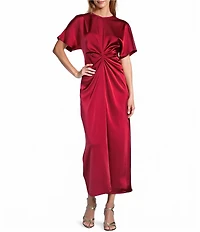 Antonio Melani Gabriella Crew Neck Short Sleeve Satin Maxi Dress