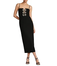 Antonio Melani Giada Crepe Sweetheart Neck Bow Applique Midi A-Line Dress