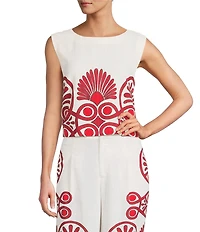 Antonio Melani Goldie Linen Blend Round Neck Sleeveless Coordinating Blouse
