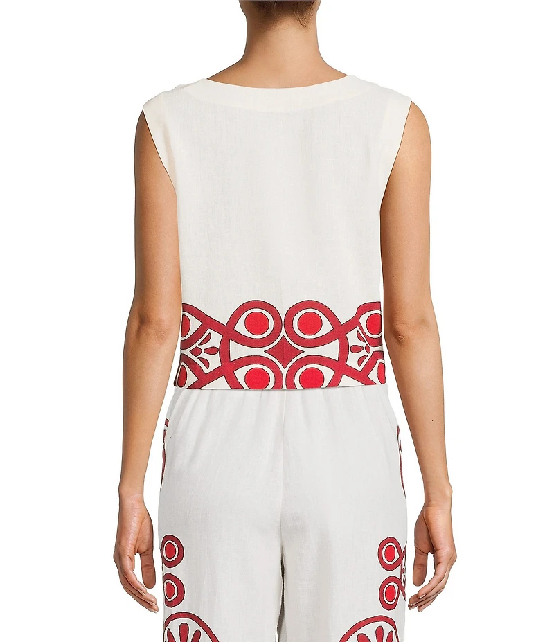 Antonio Melani Goldie Linen Blend Round Neck Sleeveless Coordinating Blouse
