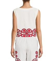 Antonio Melani Goldie Linen Blend Round Neck Sleeveless Coordinating Blouse