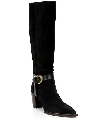 Antonio Melani Greer Suede Buckle Hardware Belted Dress Boots