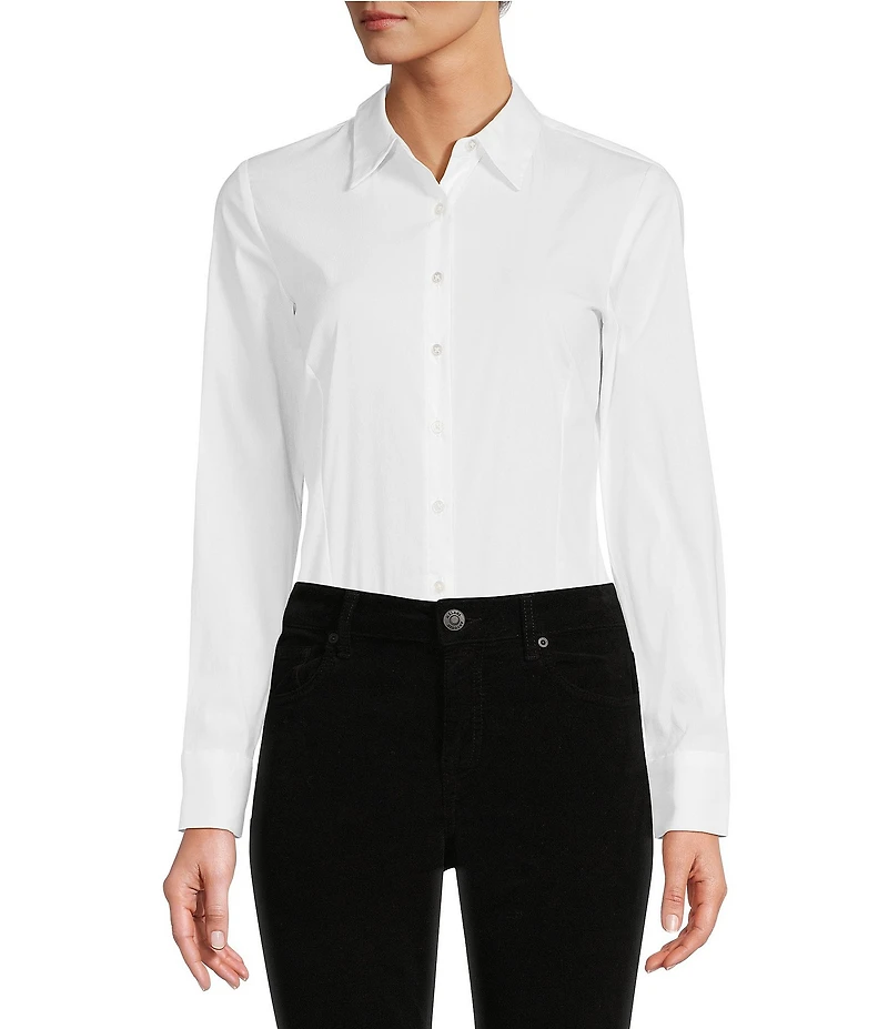Antonio Melani Greta Long Sleeve Point Collar Poplin Button Front Bodysuit