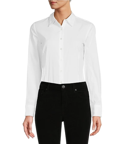 Antonio Melani Greta Long Sleeve Point Collar Poplin Button Front Bodysuit