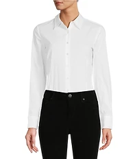 Antonio Melani Greta Long Sleeve Point Collar Poplin Button Front Bodysuit
