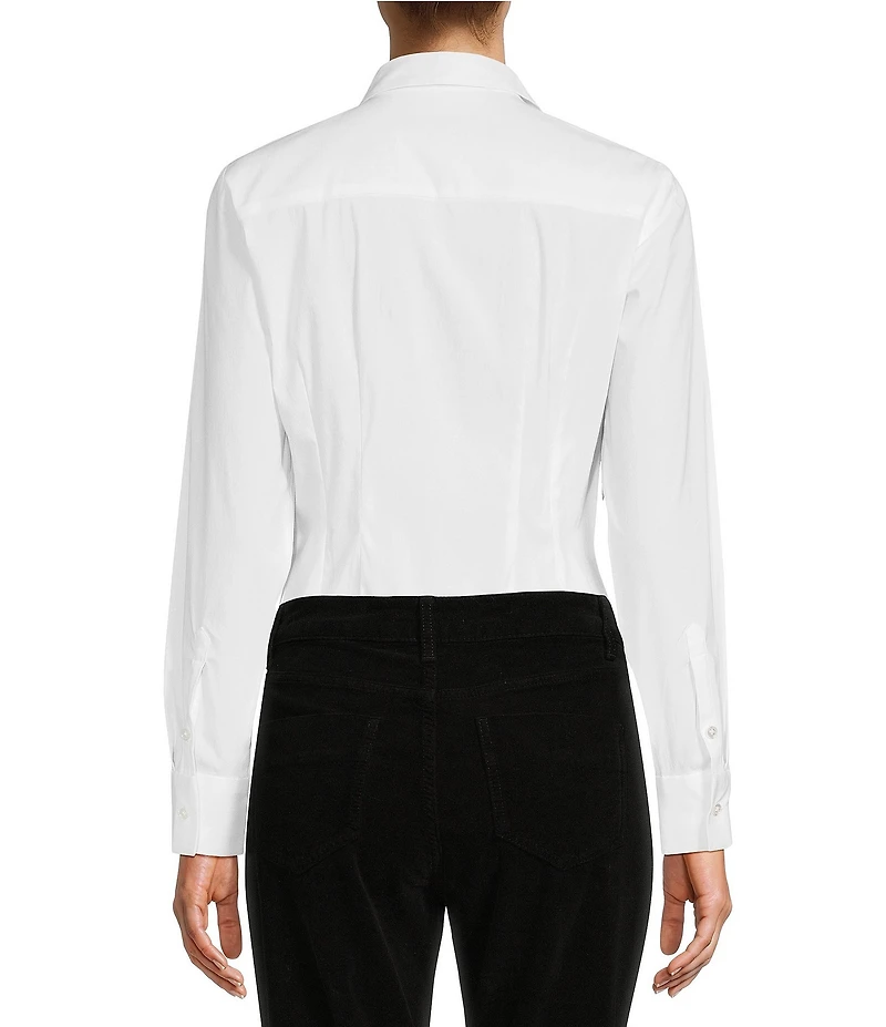Antonio Melani Greta Long Sleeve Point Collar Poplin Button Front Bodysuit