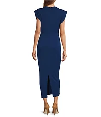 Antonio Melani Harper Matte Jersey Mock Neck Dropped Cap Sleeve Midi Sheath Dress