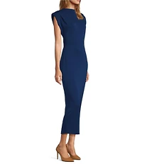 Antonio Melani Harper Matte Jersey Mock Neck Dropped Cap Sleeve Midi Sheath Dress