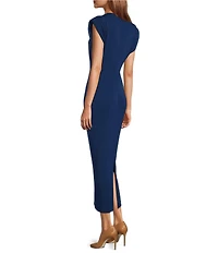 Antonio Melani Harper Matte Jersey Mock Neck Dropped Cap Sleeve Midi Sheath Dress
