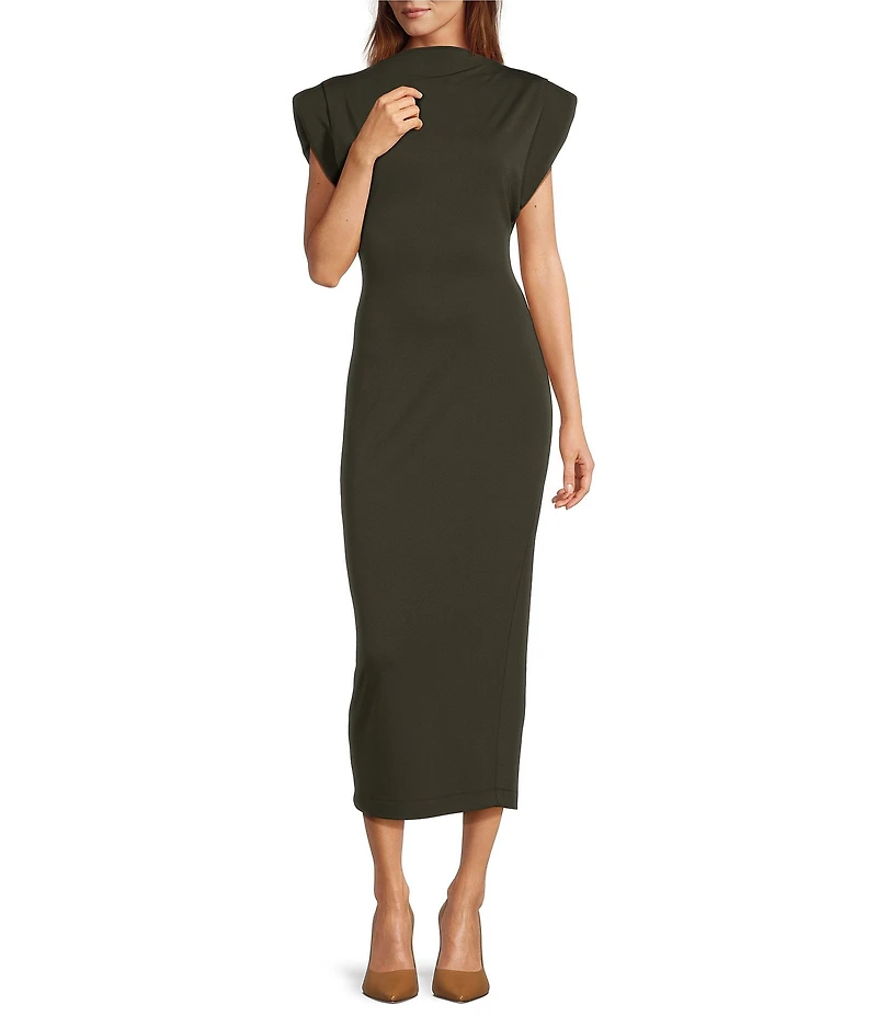 Antonio Melani Harper Matte Jersey Mock Neck Dropped Cap Sleeve Midi Sheath Dress
