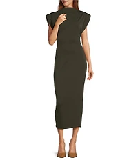 Antonio Melani Harper Matte Jersey Mock Neck Dropped Cap Sleeve Midi Sheath Dress
