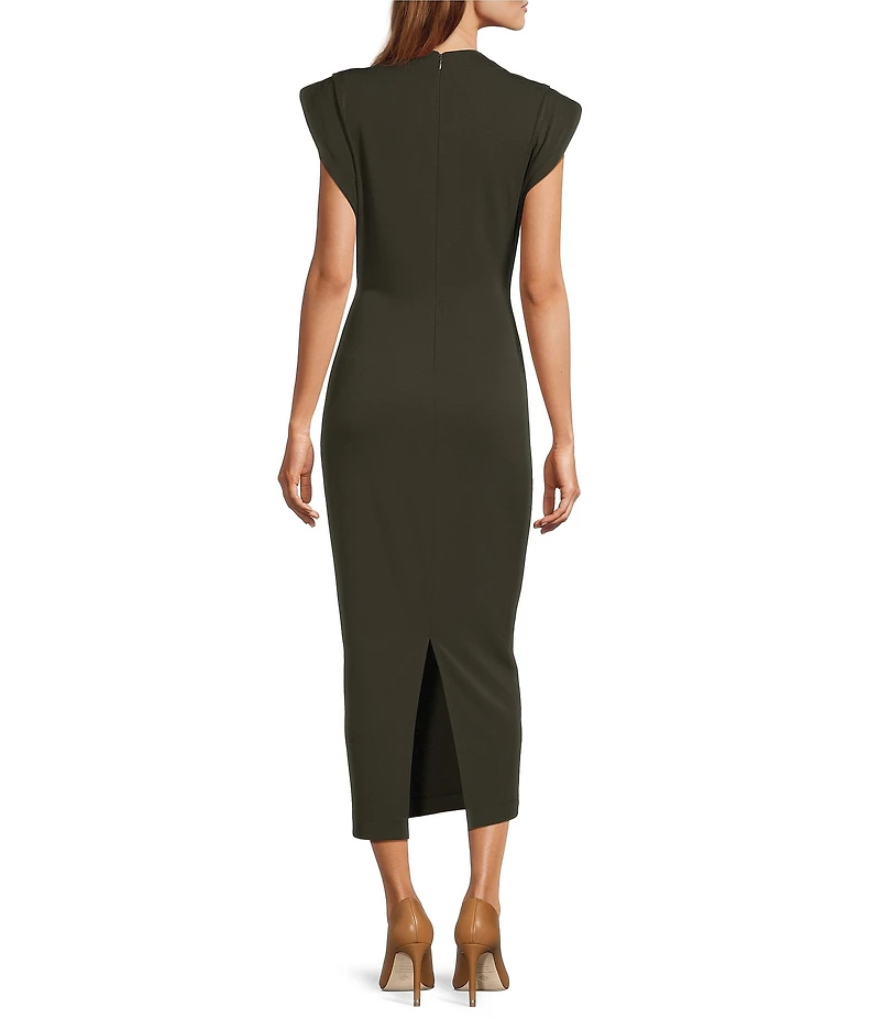 Antonio Melani Harper Matte Jersey Mock Neck Dropped Cap Sleeve Midi Sheath Dress