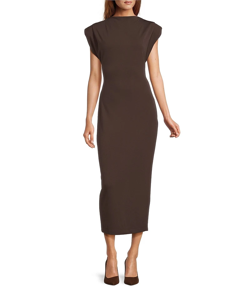 Antonio Melani Harper Matte Jersey Mock Neck Dropped Cap Sleeve Midi Sheath Dress