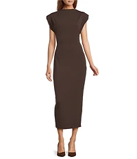 Antonio Melani Harper Matte Jersey Mock Neck Dropped Cap Sleeve Midi Sheath Dress
