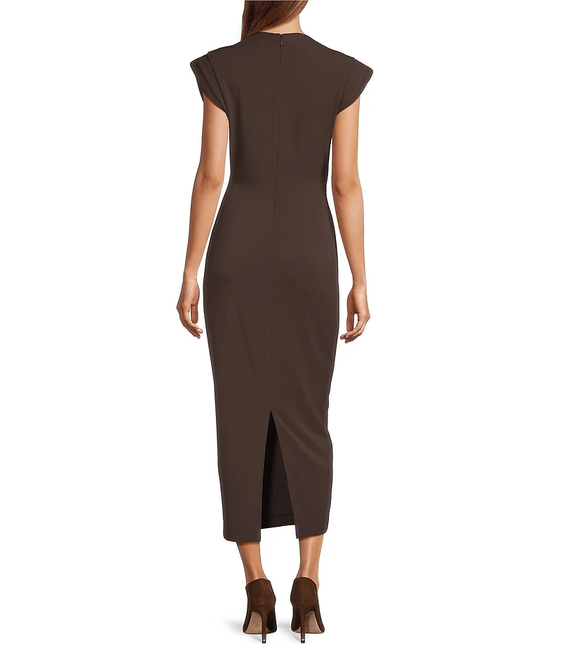 Antonio Melani Harper Matte Jersey Mock Neck Dropped Cap Sleeve Midi Sheath Dress