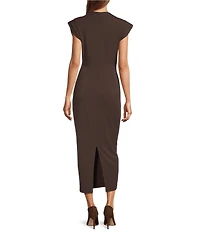 Antonio Melani Harper Matte Jersey Mock Neck Dropped Cap Sleeve Midi Sheath Dress