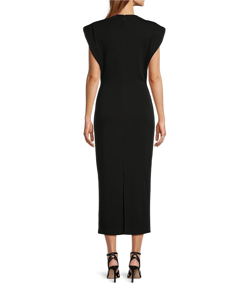 Antonio Melani Harper Matte Jersey Mock Neck Dropped Cap Sleeve Midi Sheath Dress