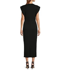 Antonio Melani Harper Matte Jersey Mock Neck Dropped Cap Sleeve Midi Sheath Dress